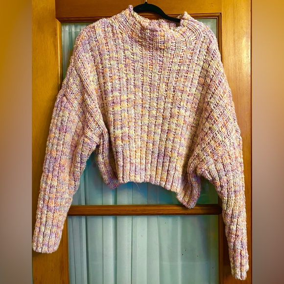 Free People Confetti Pullover Cropped Oversized snuggly Pink Sweater Size M - Picture 4 of 8